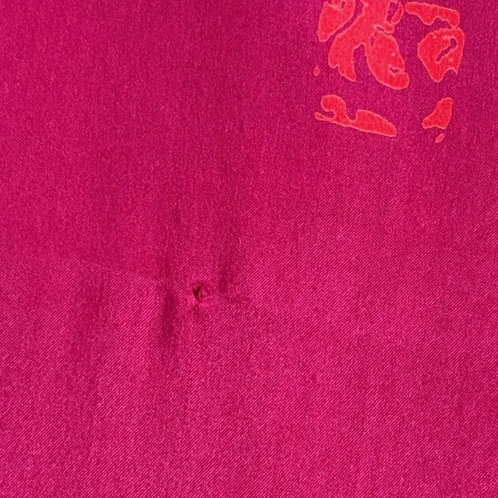 Vintage Silk Scarf Magenta Gold Asian Motif Fringe Long Wrap Shawl